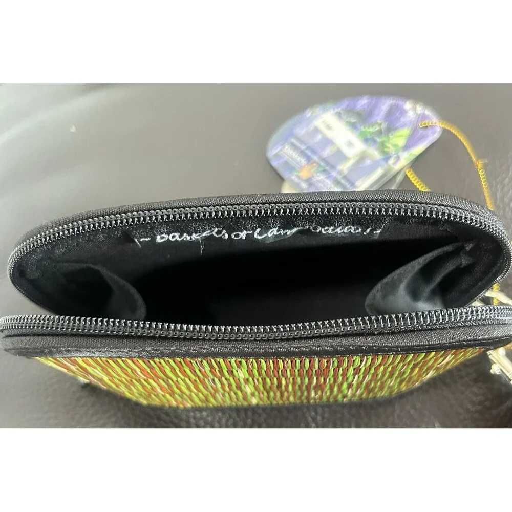 Baskets of Cambodia Cosmetic Bag Wristlet Handmade Green Woven Seagrass Purse